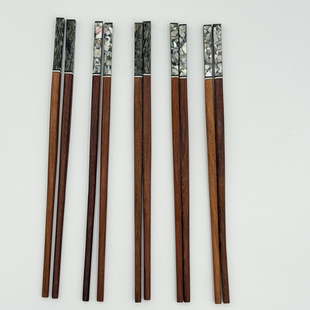 Japanese Style Iridescent Gray Faux‎ Abalone Chopsticks Set 5 Pairs Wood Resin D